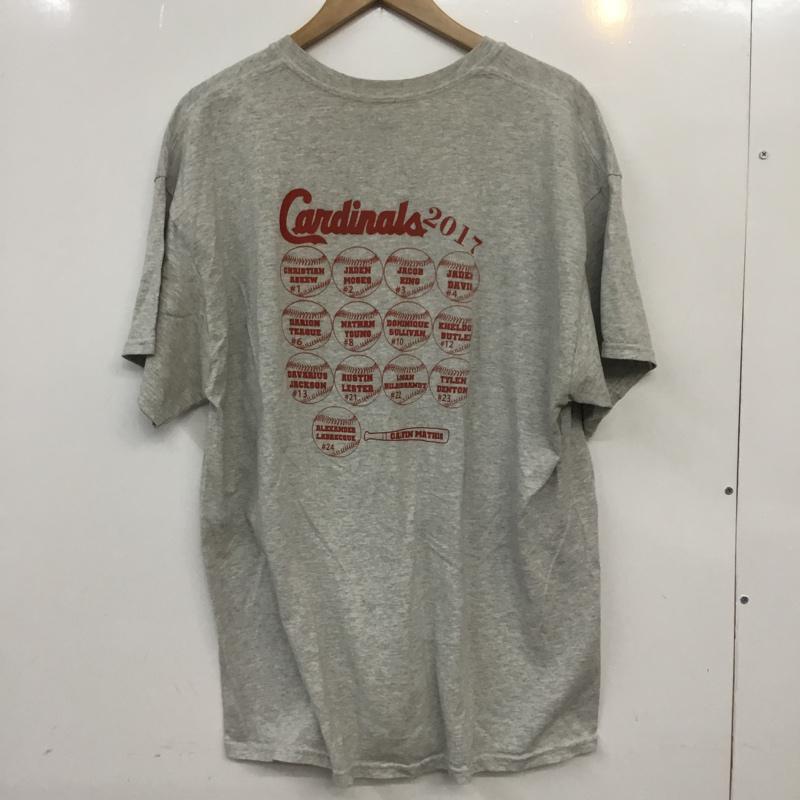 ギルダン GILDAN Tシャツ 半袖 クルーネック バックプリント 野球 XL プリント 灰 / グレー /  メンズ USED 古着 中古 10063264
