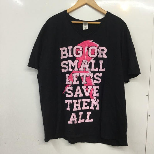 ギルダン GILDAN Tシャツ 半袖 Vネック プリント 2XL ロゴ、文字 黒 / ブラック /  メンズ USED 古着 中古 10063265