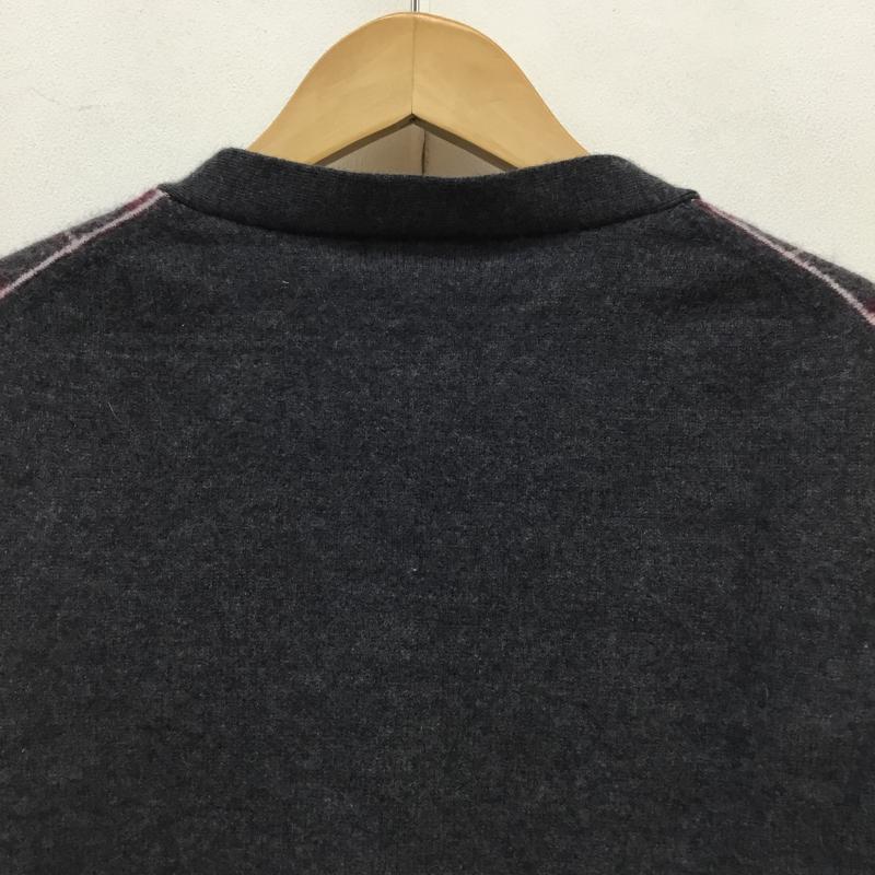 フレッドペリー FRED PERRY カーディガン 長袖 L チェック 灰 / グレー / X えんじ / ワインレッド /  メンズ USED 古着 中古 10063704