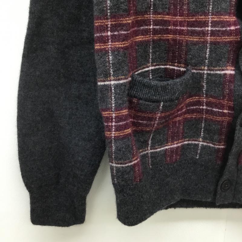 フレッドペリー FRED PERRY カーディガン 長袖 L チェック 灰 / グレー / X えんじ / ワインレッド /  メンズ USED 古着 中古 10063704