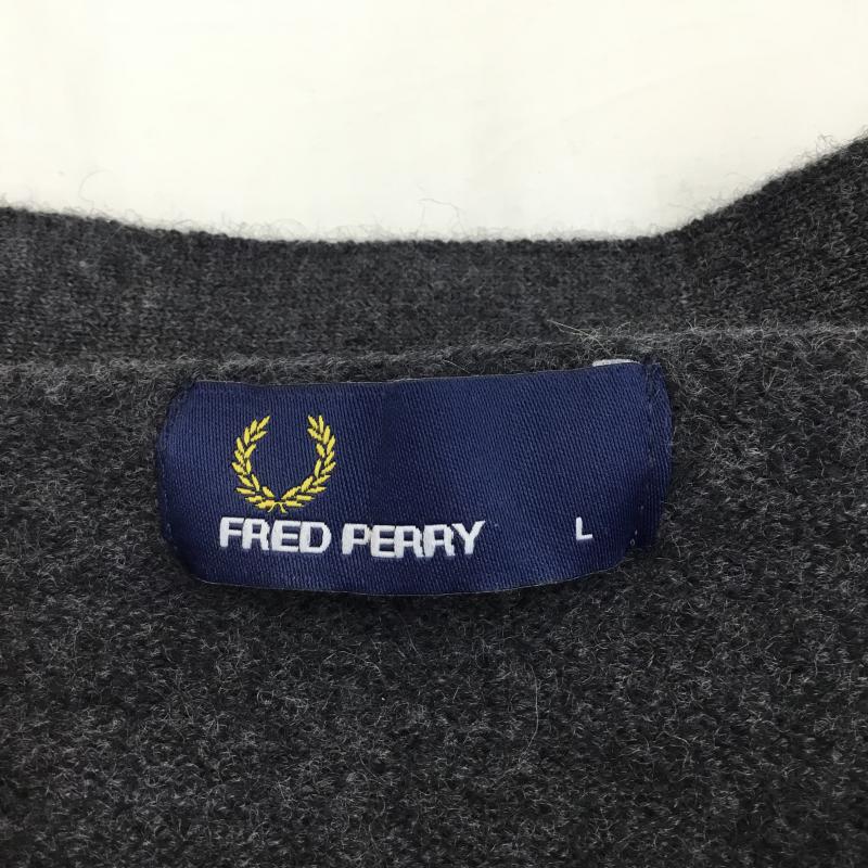 フレッドペリー FRED PERRY カーディガン 長袖 L チェック 灰 / グレー / X えんじ / ワインレッド /  メンズ USED 古着 中古 10063704