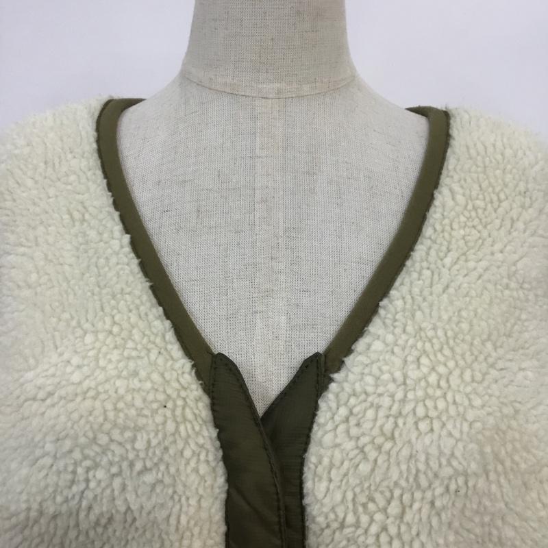 ダブルクローゼット w closet ジャケット、上着 ジャンパー、ブルゾン 293896 リバーシブルボアブルゾン ノーカラー 無地 カーキ / カーキ / X アイボリー / アイボリー /  レディース USED 古着 中古 10065031