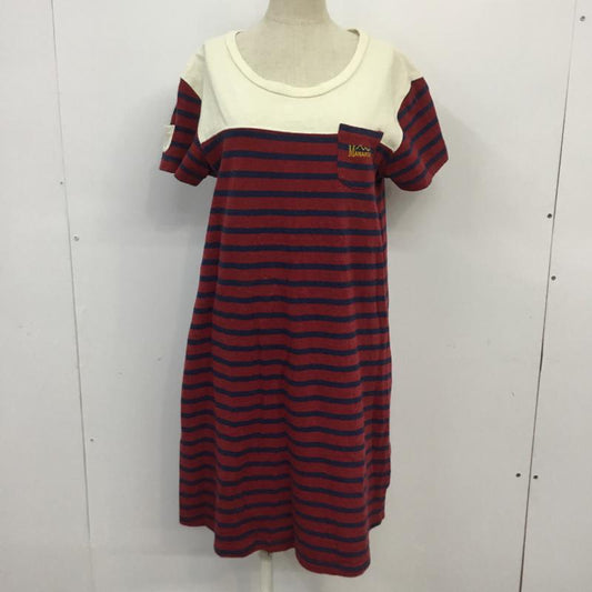 マナスタッシュ MANASTASH ワンピース ひざ丈スカート 7243001 カットソー M ボーダー柄 紺 / ネイビー / X えんじ / ワインレッド / X アイボリー / アイボリー /  レディース USED 古着 中古 10065631