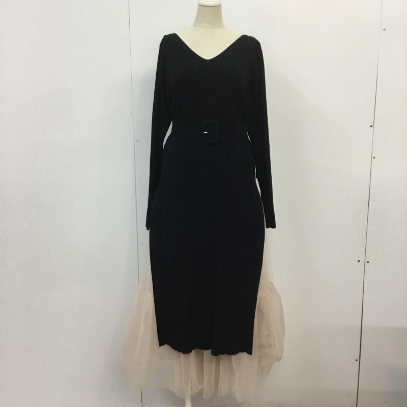 リエンダ rienda ワンピース ロングスカート 110DA173-1940 チュールレイヤードKnit OP リブニットワンピ セット FREE 無地 桃 / ピンク / X 黒 / ブラック /  レディース USED 古着 中古 10066830