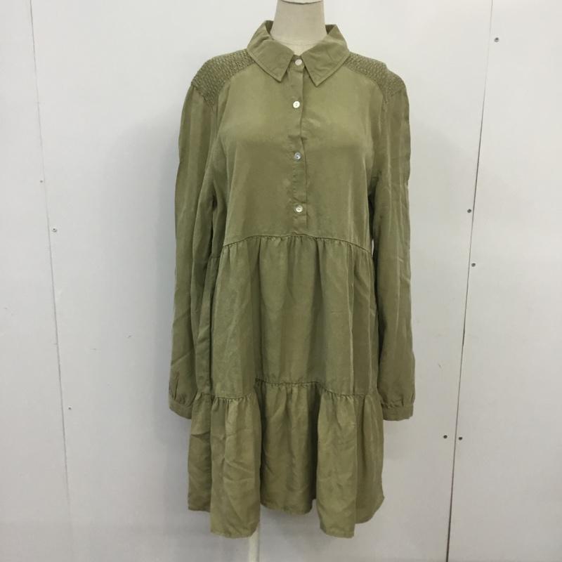 ザラ ZARA ワンピース ミニスカート 0108 022 506 ティアードミニOP M 無地 カーキ / カーキ /  レディース USED 古着 中古 10067189