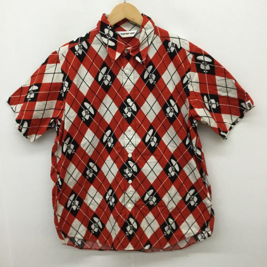 ア ベイシング エイプ A BATHING APE×PORTER シャツ、ブラウス 半袖 L アーガイル柄 黒 / ブラック / X 赤 / レッド /  メンズ USED 古着 中古 10067896
