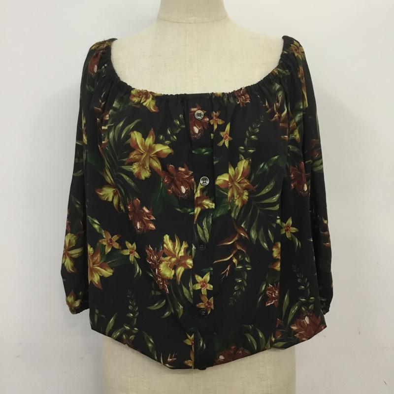 マウジー MOUSSY カットソー 半袖 オフショル トロピカル柄 FREE 総柄 黒 / ブラック /  レディース USED 古着 中古 10068215