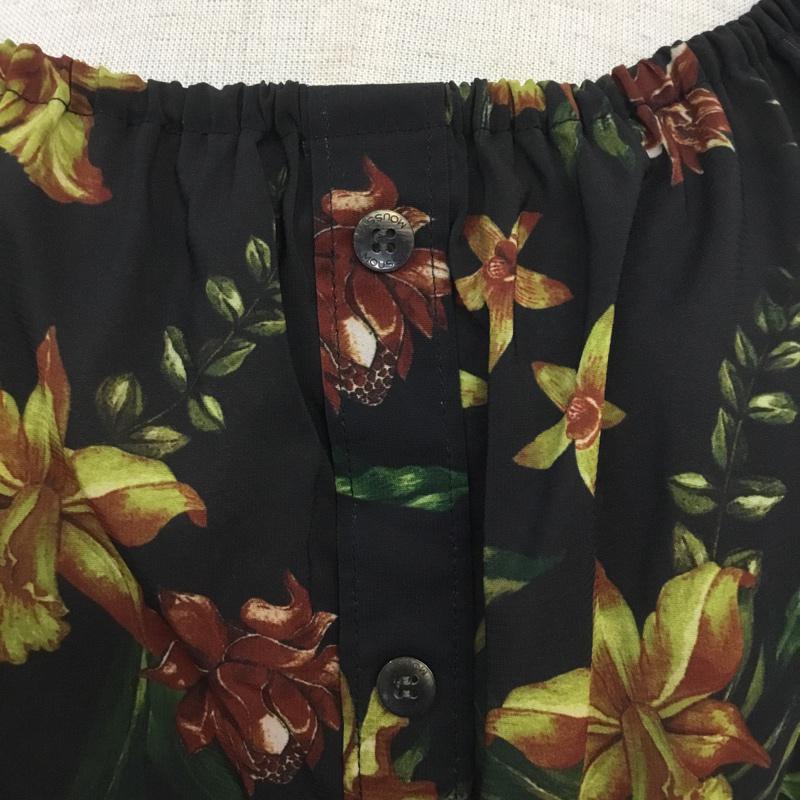 マウジー MOUSSY カットソー 半袖 オフショル トロピカル柄 FREE 総柄 黒 / ブラック /  レディース USED 古着 中古 10068215