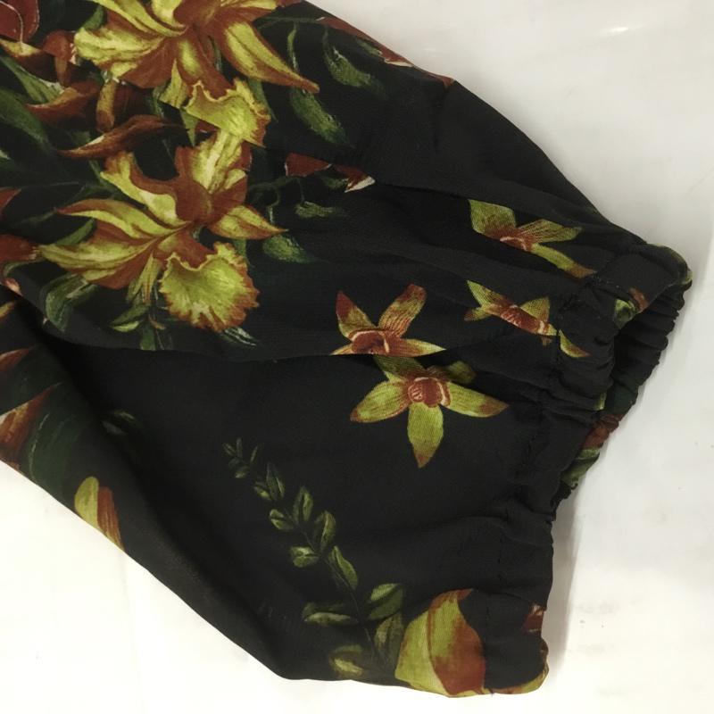 マウジー MOUSSY カットソー 半袖 オフショル トロピカル柄 FREE 総柄 黒 / ブラック /  レディース USED 古着 中古 10068215