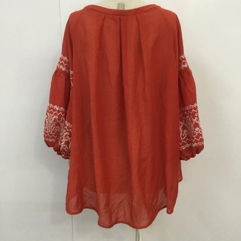 ジーナシス JEANASIS カットソー 七分袖 FREE 無地 X 刺繍 橙 / オレンジ /  レディース USED 古着 中古 10068263