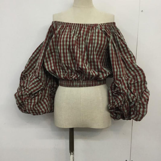 スライ SLY カットソー 半袖 030AAM30-1490 オフショルダー バルーンスリーブ 1 チェック 赤 / レッド / X 薄緑 / ライトグリーン /  レディース USED 古着 中古 10068493