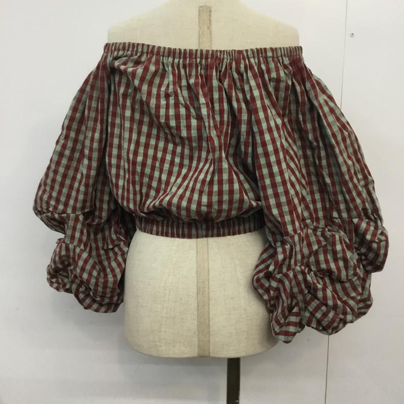 スライ SLY カットソー 半袖 030AAM30-1490 オフショルダー バルーンスリーブ 1 チェック 赤 / レッド / X 薄緑 / ライトグリーン /  レディース USED 古着 中古 10068493
