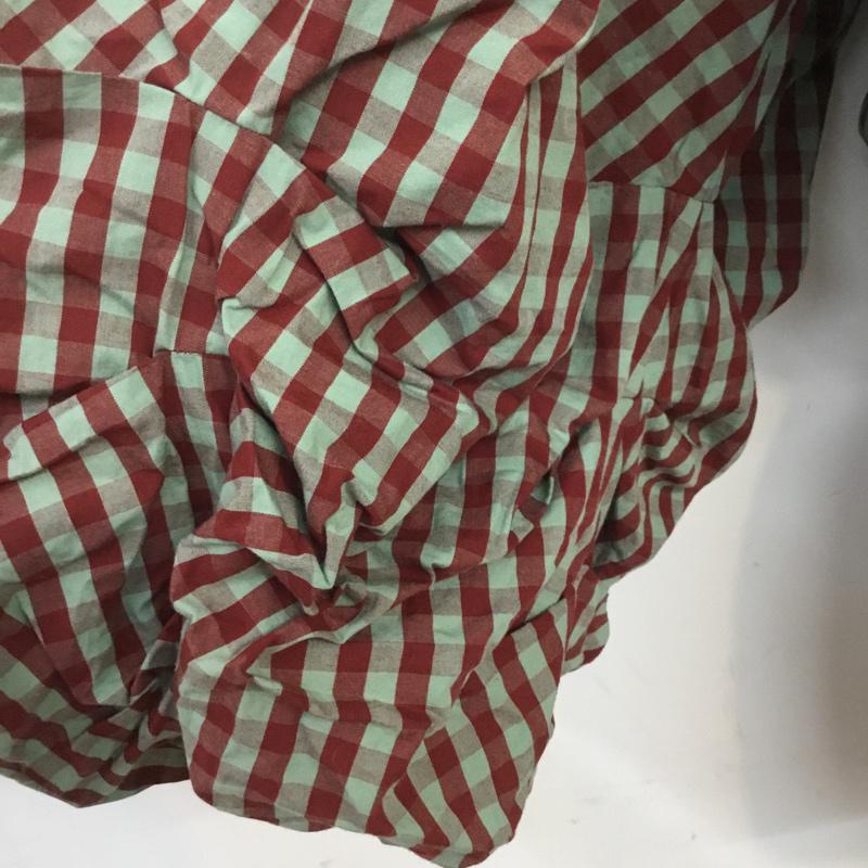 スライ SLY カットソー 半袖 030AAM30-1490 オフショルダー バルーンスリーブ 1 チェック 赤 / レッド / X 薄緑 / ライトグリーン /  レディース USED 古着 中古 10068493