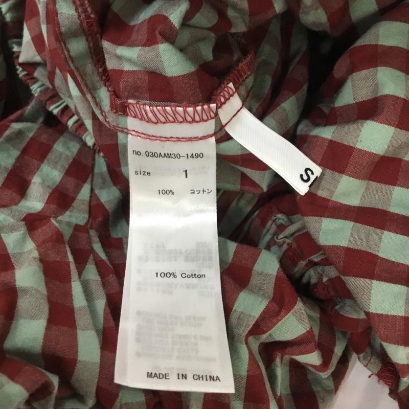 スライ SLY カットソー 半袖 030AAM30-1490 オフショルダー バルーンスリーブ 1 チェック 赤 / レッド / X 薄緑 / ライトグリーン /  レディース USED 古着 中古 10068493