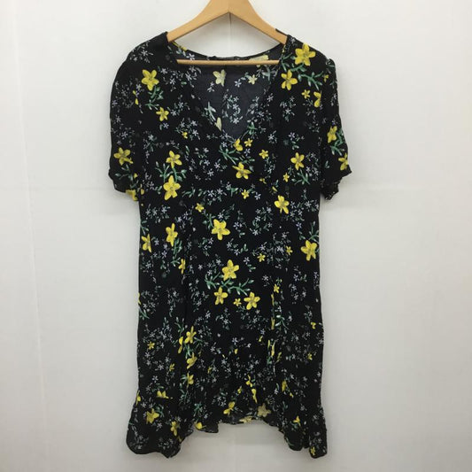 ザラベーシック ZARA BASIC ワンピース ひざ丈スカート XL 花柄 黒 / ブラック /  レディース USED 古着 中古 10068699