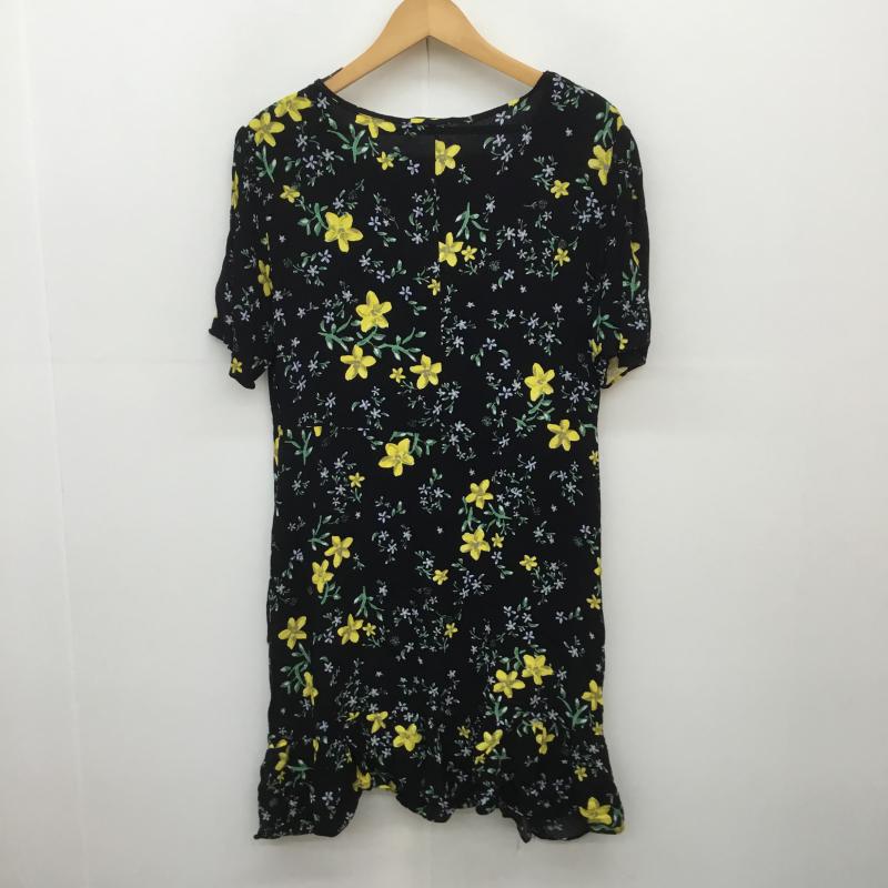 ザラベーシック ZARA BASIC ワンピース ひざ丈スカート XL 花柄 黒 / ブラック /  レディース USED 古着 中古 10068699