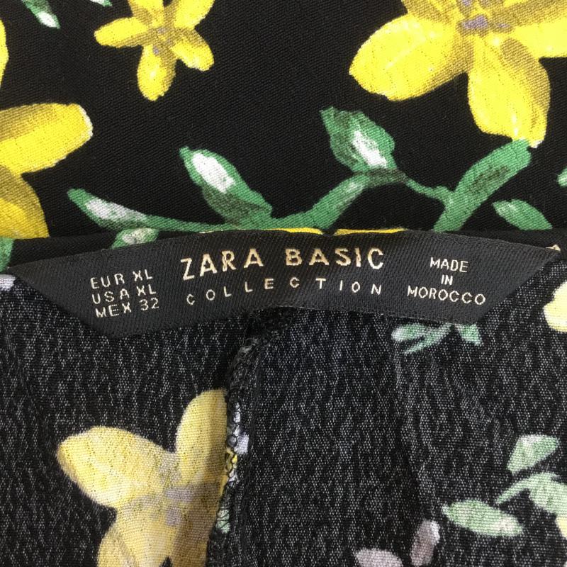 ザラベーシック ZARA BASIC ワンピース ひざ丈スカート XL 花柄 黒 / ブラック /  レディース USED 古着 中古 10068699