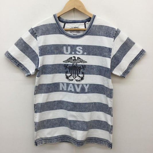 ヒューストン HOUSTON Tシャツ 半袖 ウォッシュ加工 38 ボーダー柄 X プリント 白 / ホワイト / X 青 / ブルー /  メンズ USED 古着 中古 10068914
