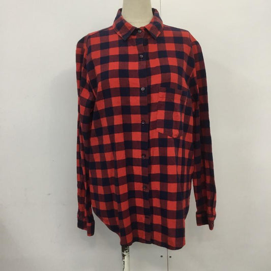 ザラベーシック ZARA BASIC シャツ、ブラウス 長袖 1639 237 076 L チェック 赤 / レッド / X 紺 / ネイビー /  レディース USED 古着 中古 10069731