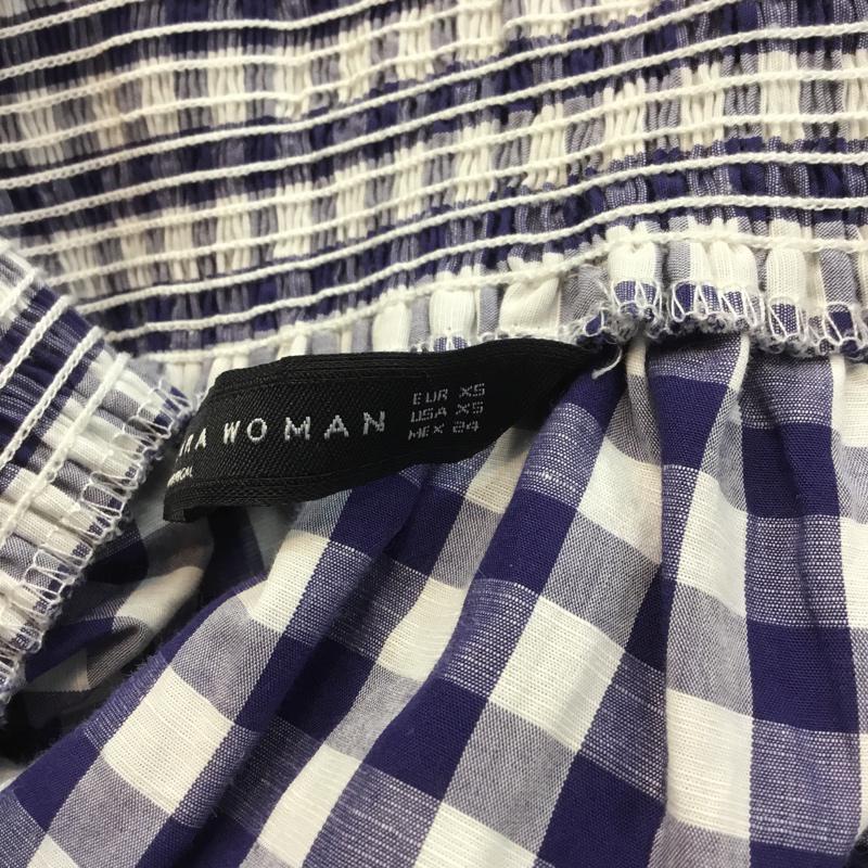 ザラウーマン ZARA WOMAN スカート ひざ丈スカート ギャザー XS チェック 白 / ホワイト / X 青 / ブルー /  レディース USED 古着 中古 10069823