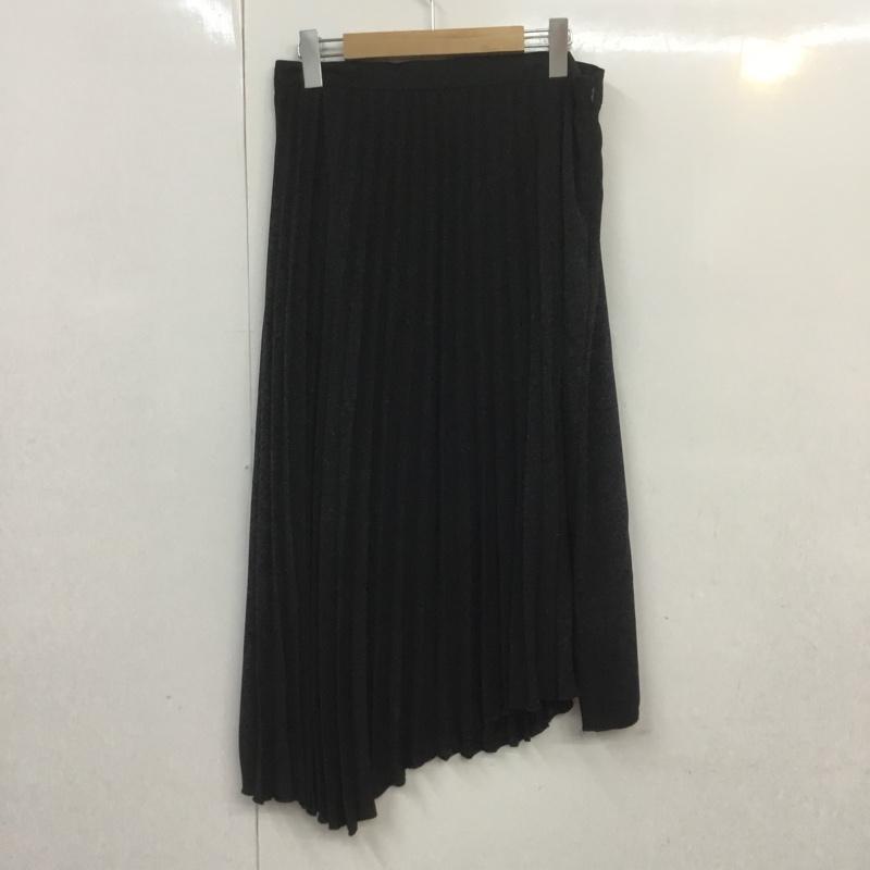 ザラ ZARA スカート ひざ丈スカート プリーツ アシンメトリー L 無地 黒 / ブラック /  レディース USED 古着 中古 10069824