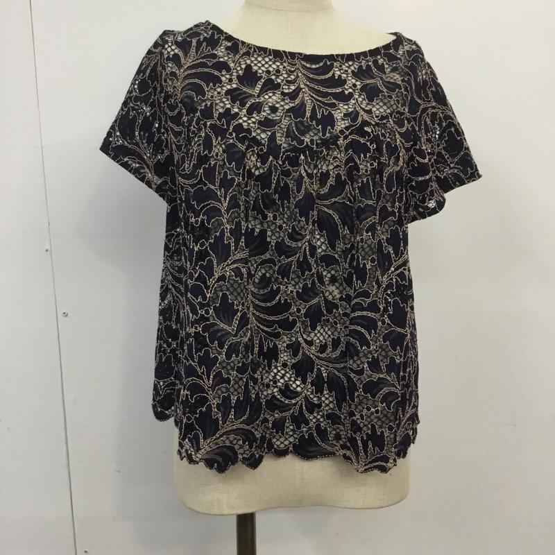ザラベーシック ZARA BASIC カットソー 半袖 総レース S レース柄 紺 / ネイビー / X ベージュ / ベージュ /  レディース USED 古着 中古 10069871
