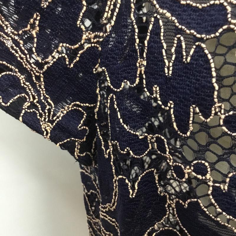 ザラベーシック ZARA BASIC カットソー 半袖 総レース S レース柄 紺 / ネイビー / X ベージュ / ベージュ /  レディース USED 古着 中古 10069871