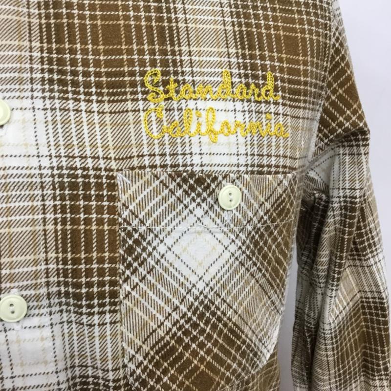 スタンダード カリフォルニア STANDARD CALIFORNIA シャツ、ブラウス 長袖 ワークシャツ チェック S ロゴ、文字 白 / ホワイト / X ベージュ / ベージュ / X 茶 / ブラウン /  メンズ USED 古着 中古 10071074