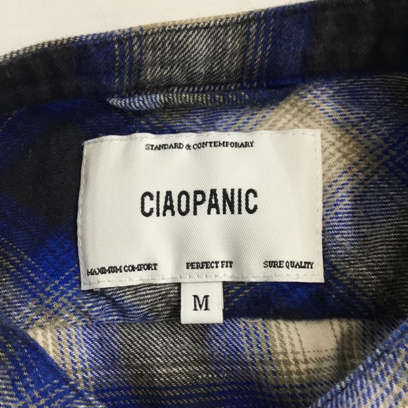チャオパニック CIAOPANIC シャツ、ブラウス 長袖 ノーカラー M チェック 黒 / ブラック / X 白 / ホワイト / X 青 / ブルー /  メンズ USED 古着 中古 10071076