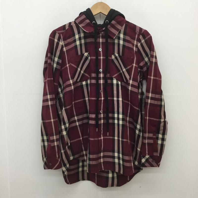ノーアイディー NO ID. シャツ、ブラウス 長袖 フード付きシャツ 1 チェック えんじ / ワインレッド /  メンズ USED 古着 中古 10071192