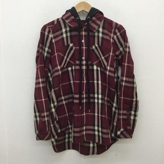 ノーアイディー NO ID. シャツ、ブラウス 長袖 フード付きシャツ 1 チェック えんじ / ワインレッド /  メンズ USED 古着 中古 10071192