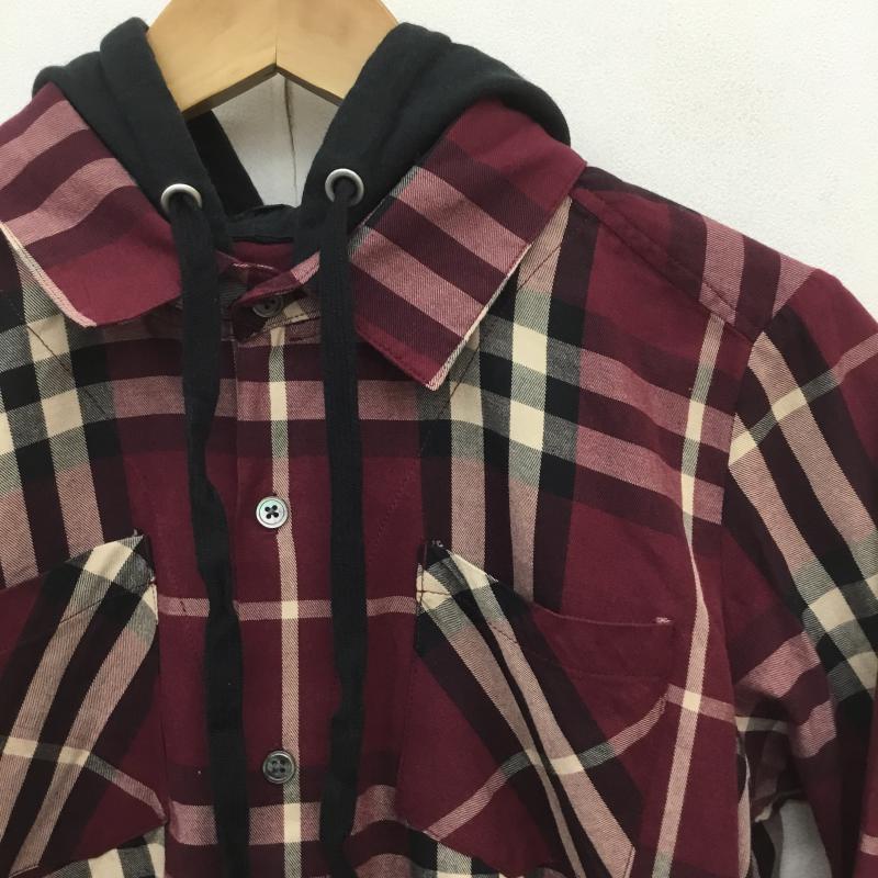 ノーアイディー NO ID. シャツ、ブラウス 長袖 フード付きシャツ 1 チェック えんじ / ワインレッド /  メンズ USED 古着 中古 10071192