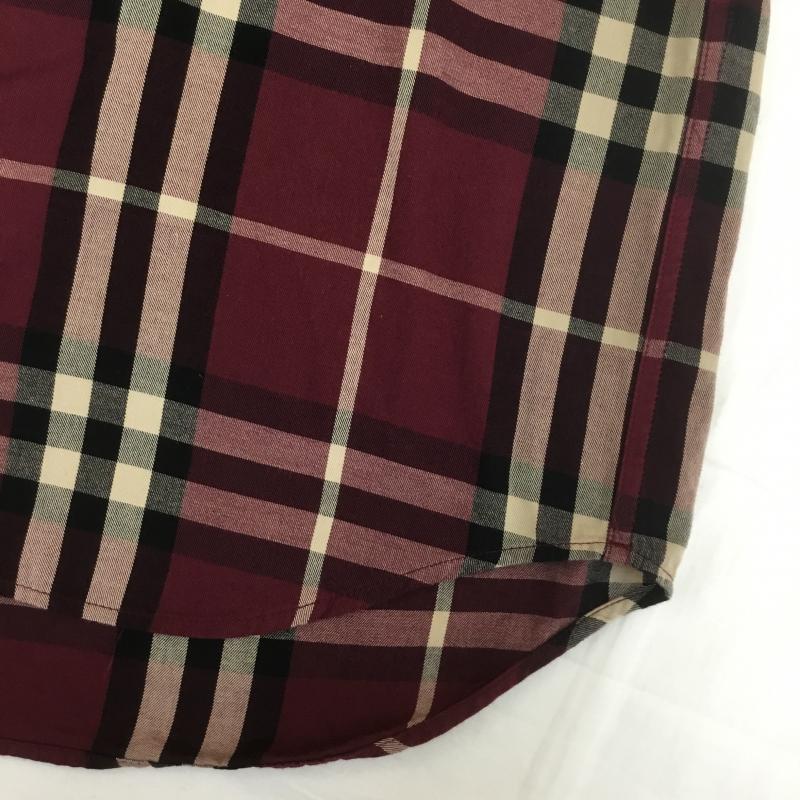 ノーアイディー NO ID. シャツ、ブラウス 長袖 フード付きシャツ 1 チェック えんじ / ワインレッド /  メンズ USED 古着 中古 10071192