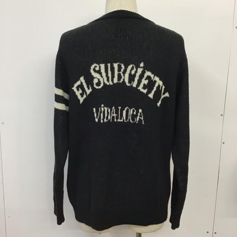 サブサエティ Subciety カーディガン 長袖 SBF9173 Vネック M ロゴ、文字 黒 / ブラック / X 白 / ホワイト /  メンズ USED 古着 中古 10071597