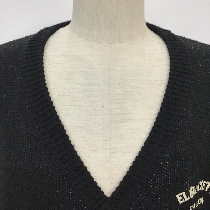 サブサエティ Subciety カーディガン 長袖 SBF9173 Vネック M ロゴ、文字 黒 / ブラック / X 白 / ホワイト /  メンズ USED 古着 中古 10071597