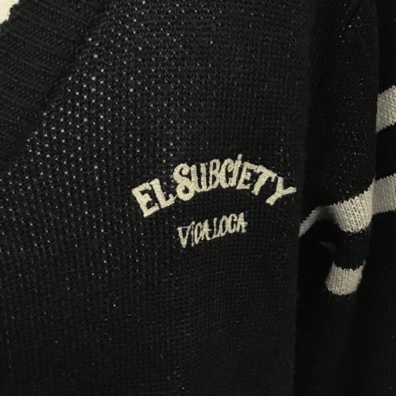 サブサエティ Subciety カーディガン 長袖 SBF9173 Vネック M ロゴ、文字 黒 / ブラック / X 白 / ホワイト /  メンズ USED 古着 中古 10071597