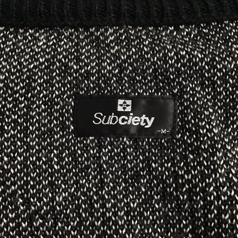サブサエティ Subciety カーディガン 長袖 SBF9173 Vネック M ロゴ、文字 黒 / ブラック / X 白 / ホワイト /  メンズ USED 古着 中古 10071597