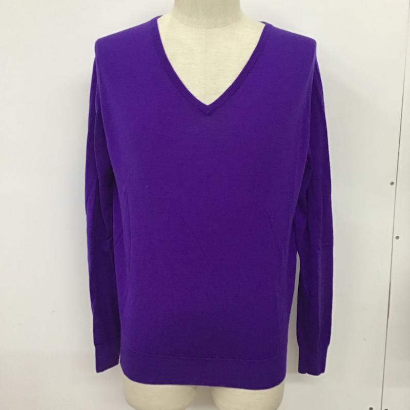 ジョンスメドレー JOHN SMEDLEY ニット、セーター 長袖 ウール Vネック M 無地 紫 / パープル /  メンズ USED 古着 中古 10071614