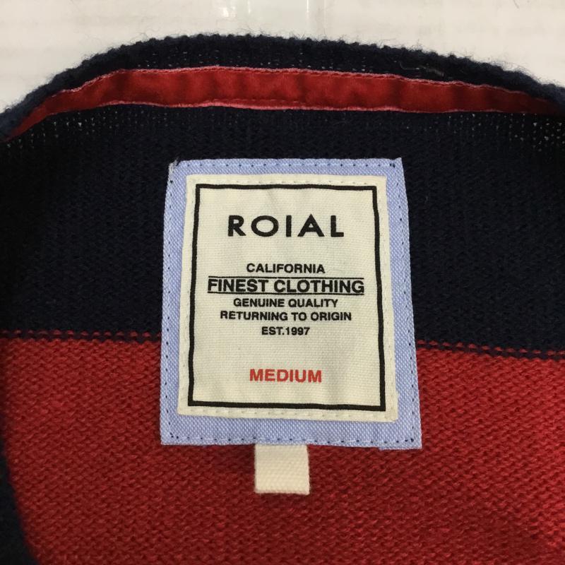 ロイヤル roial ニット、セーター 長袖 KT18 ワッペン 胸ポケット M ワンポイント 赤 / レッド / X 紺 / ネイビー /  メンズ USED 古着 中古 10071777