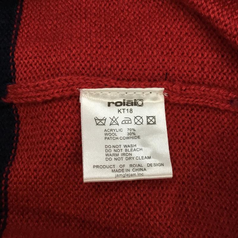 ロイヤル roial ニット、セーター 長袖 KT18 ワッペン 胸ポケット M ワンポイント 赤 / レッド / X 紺 / ネイビー /  メンズ USED 古着 中古 10071777