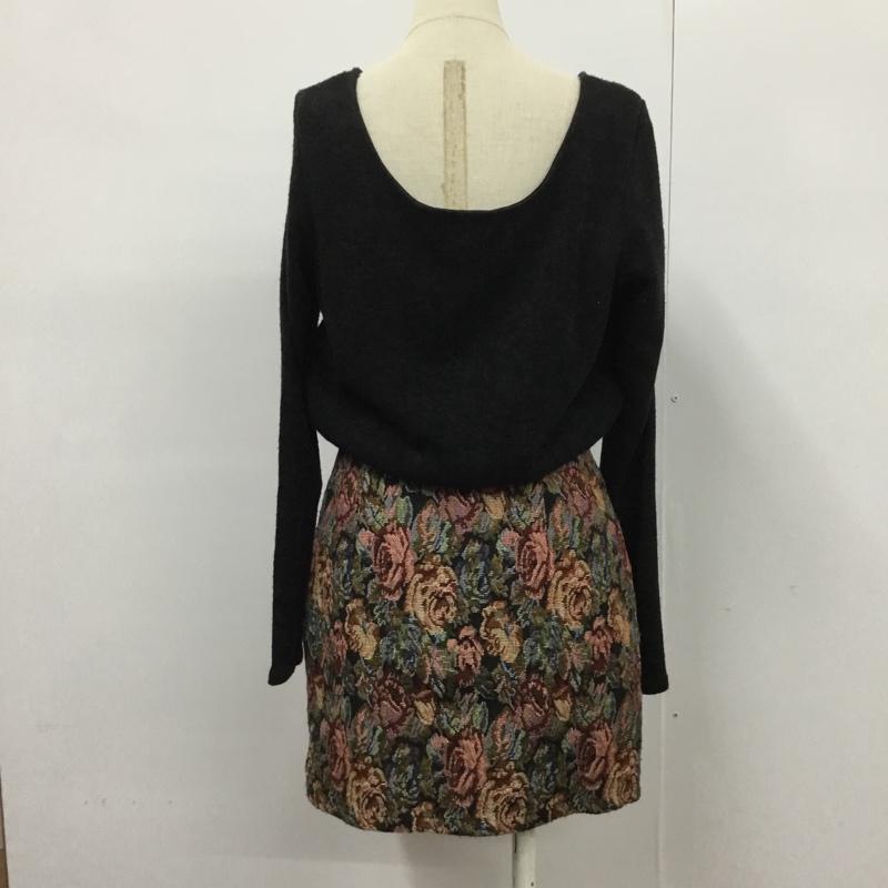 リエンダ rienda ワンピース ひざ丈スカート 1105A783-0960 ゴブラン M 花柄 黒 / ブラック /  レディース USED 古着 中古 10072145