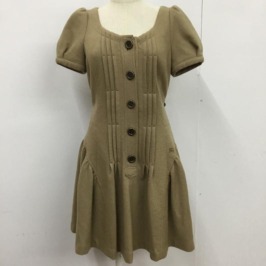 バーバリーブルーレーベル BURBERRY BLUE LABEL ワンピース ひざ丈スカート E1J59-222-40 半袖 ウール 36 ワンポイント ベージュ / ベージュ /  レディース USED 古着 中古 10072152