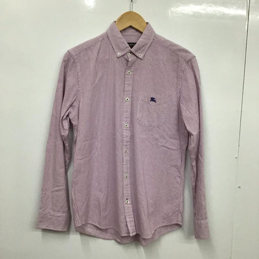 バーバリーブラックレーベル BURBERRY BLACK LABEL シャツ、ブラウス 長袖 D1M04-703-16 ボタンダウン ストライプ 2 ワンポイント 白 / ホワイト / X 紫 / パープル /  メンズ USED 古着 中古 10072180