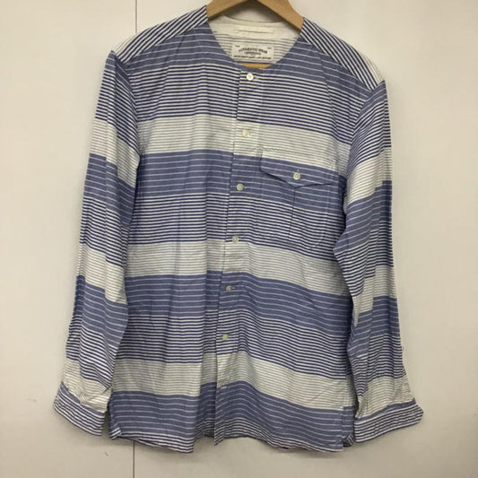 オーセンティックウエア AUTHENTIC WEAR シャツ、ブラウス 長袖 3211-166-2159 ノーカラー S ボーダー柄 白 / ホワイト / X 青 / ブルー /  メンズ USED 古着 中古 10072190