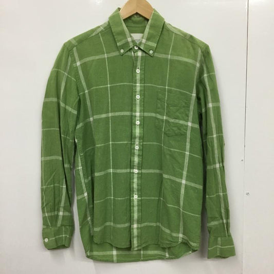 サタデーズサーフニューヨークシティー SATURDAYS SURF NYC シャツ、ブラウス 長袖 ボタンダウン コットンリネン S チェック 薄緑 / ライトグリーン / X 白 / ホワイト /  メンズ USED 古着 中古 10072195