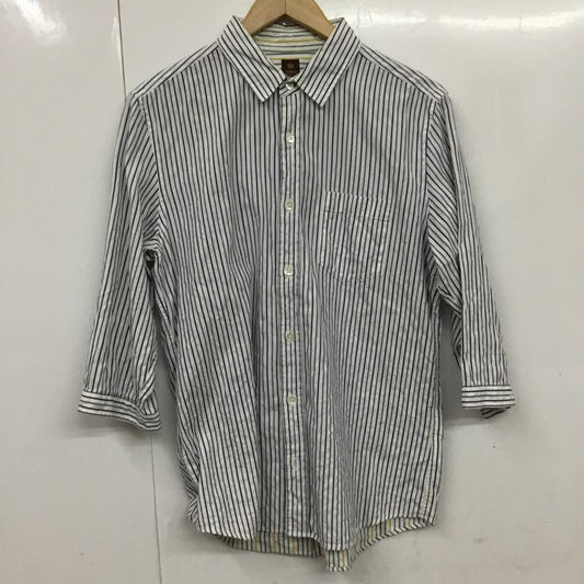 タケオキクチ TAKEO KIKUCHI シャツ、ブラウス 七分袖 AC507-82462 4 ストライプ 白 / ホワイト / X 青 / ブルー / X 紺 / ネイビー /  メンズ USED 古着 中古 10072225