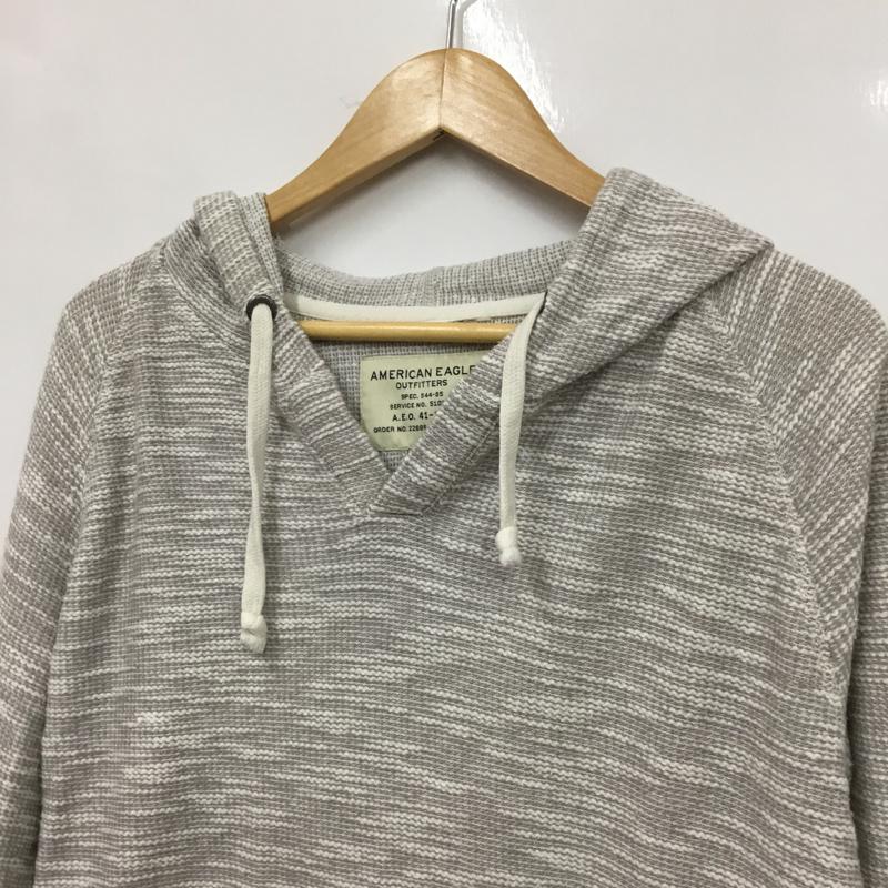 アメリカンイーグル AMERICANEAGLE パーカー 長袖 プルオーバー S ワンポイント 白 / ホワイト / X 灰 / グレー /  メンズ USED 古着 中古 10072405