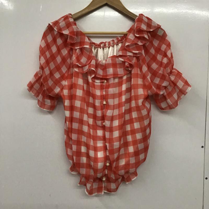 イング INGNI カットソー 半袖 1112-102468-01 ギンガムチェック オフショルダー チェック 白 / ホワイト / X 橙 / オレンジ /  レディース USED 古着 中古 10072518