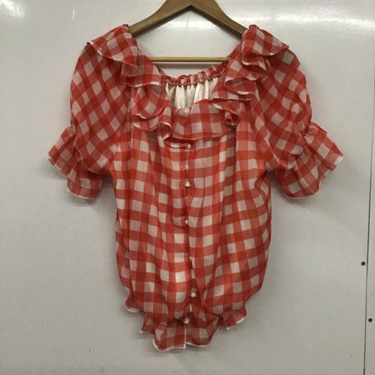 イング INGNI カットソー 半袖 1112-102468-01 ギンガムチェック オフショルダー チェック 白 / ホワイト / X 橙 / オレンジ /  レディース USED 古着 中古 10072518