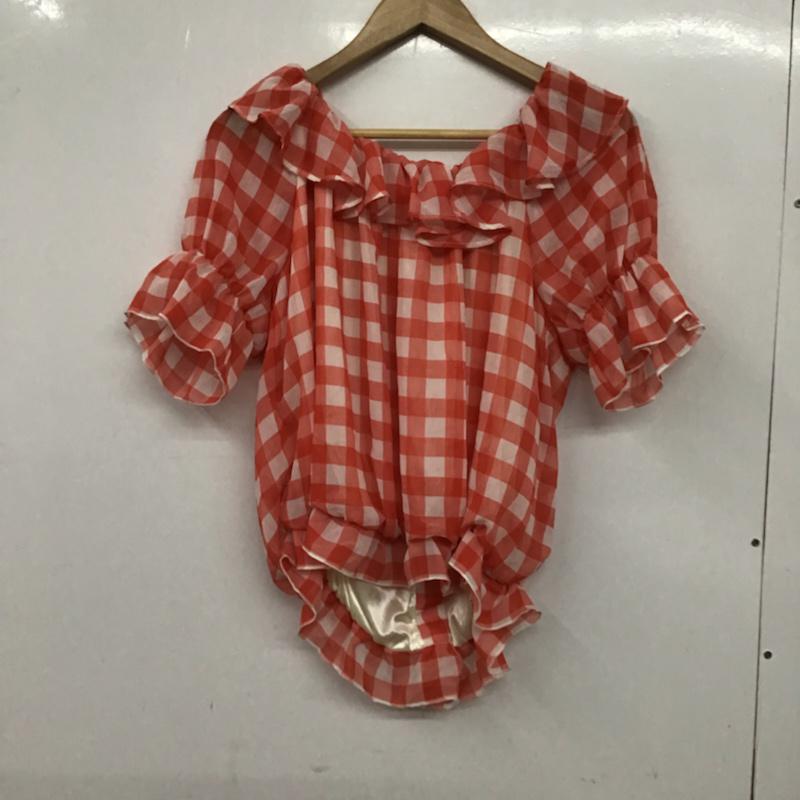 イング INGNI カットソー 半袖 1112-102468-01 ギンガムチェック オフショルダー チェック 白 / ホワイト / X 橙 / オレンジ /  レディース USED 古着 中古 10072518